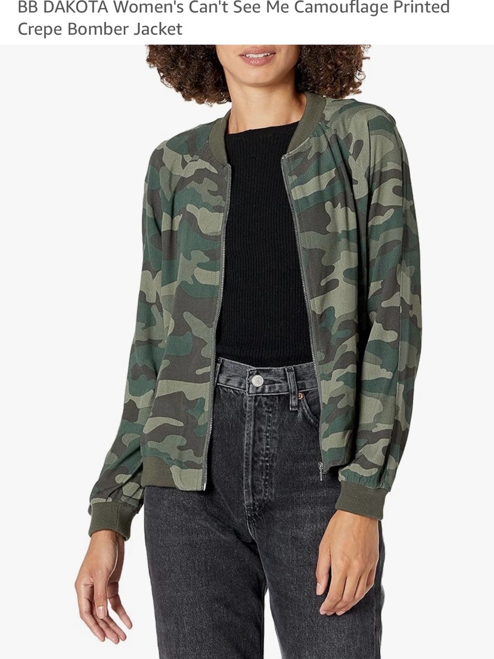 BB DAKOTA Green Camouflage Crepe Bomber Jacket